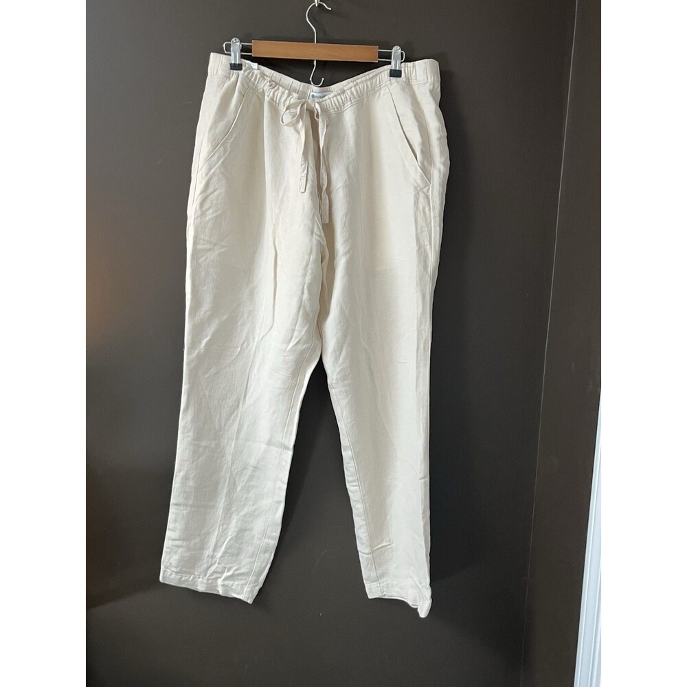 CUBAVERA Mens Linen Blend Drawstring Pants Light Sand Beige Casual Resort Large